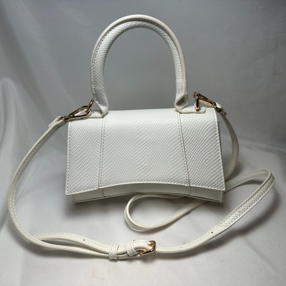 White Hour Glass Top Handle Detachable Shoulder Crossbody Strap Handbag Purse